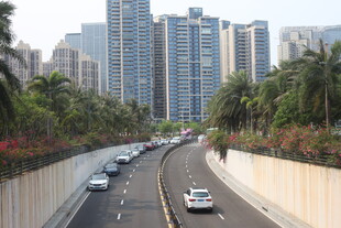 湛江城市公路旁的高楼景观