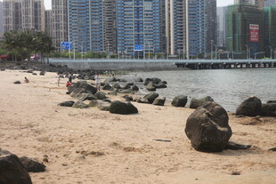 湛江城市边的沙滩与岩石景观