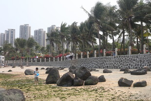 湛江海滨沙滩与城市景观