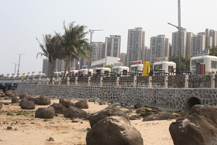 湛江海滨城市风光 石滩与高楼