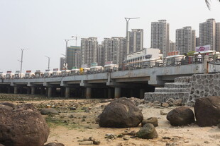 湛江城市桥梁下的河畔景观