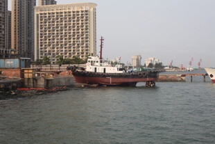 湛江港口停泊的船只及城市建筑