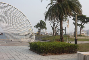 湛江海滨广场弧形建筑与绿植