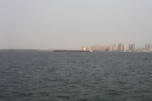 湛江海上远眺城市建筑群