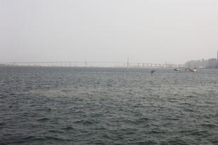 湛江雾中朦胧海面景象