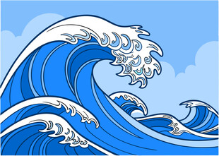 蓝色海浪插画