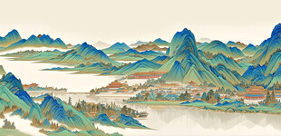 水墨山水画卷景