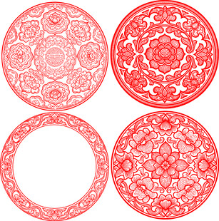 中式红色圆形传统花纹图案