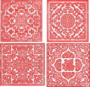 传统红色方形吉祥图案