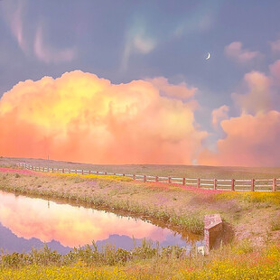 梦幻田野中的浪漫黄昏