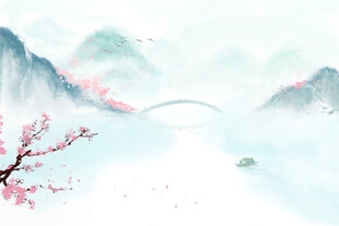 中国风梅花山水背景墙
