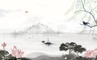 中国风荷花山水背景