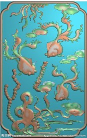 金鱼水草背板精雕图