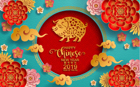 2019春节猪年剪纸风格海报