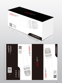 黑色科技感线描麦克风包装设计