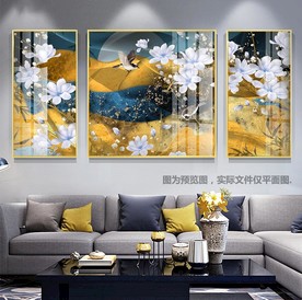 新中式轻奢花鸟沙发三联装饰画