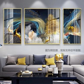 线条发财树新中式装饰画