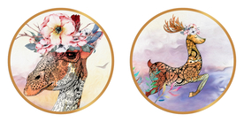 圆形麋鹿装饰无框画手绘花