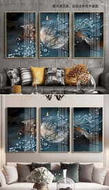 抽象豪华别墅花鸟沙发三联晶瓷画