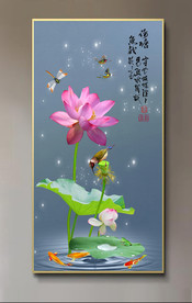 原创玄关荷花翠鸟鲤鱼荷塘鱼趣
