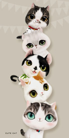 手绘可爱卡通大眼萌猫装饰画玄关