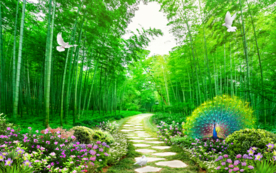 竹林孔雀风景电视背景墙