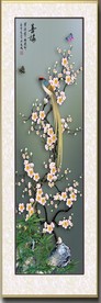 原创高清手绘梅花喜鹊玄关壁画