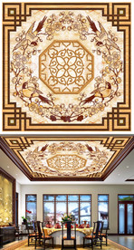 鸟语花香大理石纹中式吊顶