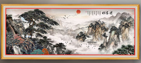 原创水墨山水迎客松风景装饰画