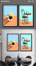 手绘咖啡杯装饰画