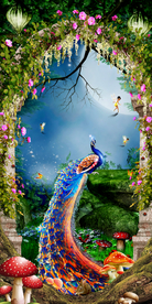 童话梦幻森林孔雀玄关背景墙