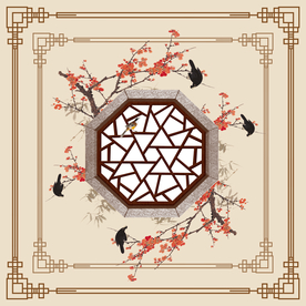 中式边框花鸟天顶吊顶