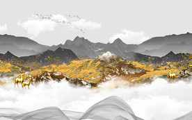 中式山水意境国画 TIF分层