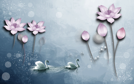 新中式工笔荷花背景墙