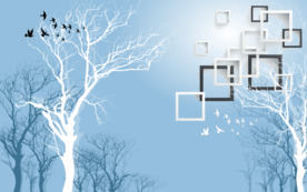 方框抽象树背景墙