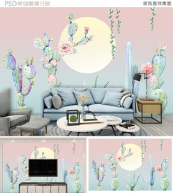 唯美清新多肉植物背景墙