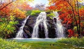 瀑布风景油画