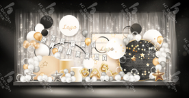 香槟黑时尚主题签到舞台背景设计