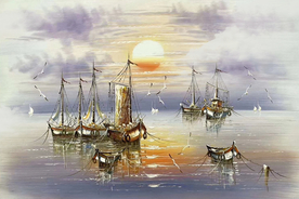 一帆风顺帆船海景油画