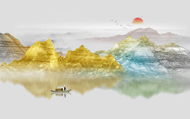 金色水墨山水画