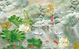 玉雕荷花背景装饰画