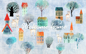 手绘房子树地毯地垫