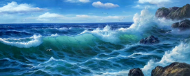 海浪油画