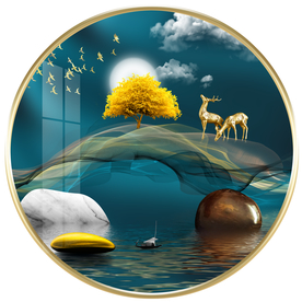 抽象线条麋鹿发财树