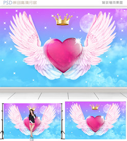 3D爱心天使翅膀背景墙