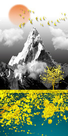 抽象飞鸟意境山水发财树客厅玄关