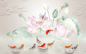 水彩荷花背景装饰画