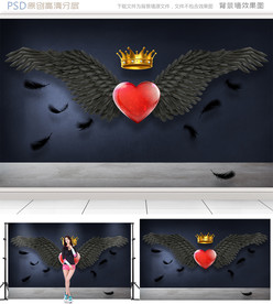 3D黑色天使翅膀背景墙