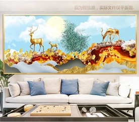 麋鹿山水装饰画晶瓷画