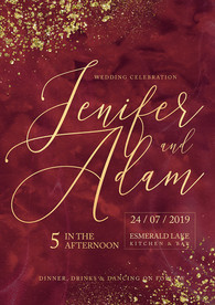 轻奢红色背景婚礼迎宾海报